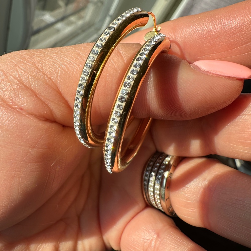 Elegant 14kt Gold and Sparkling crystal Hoop Earrings